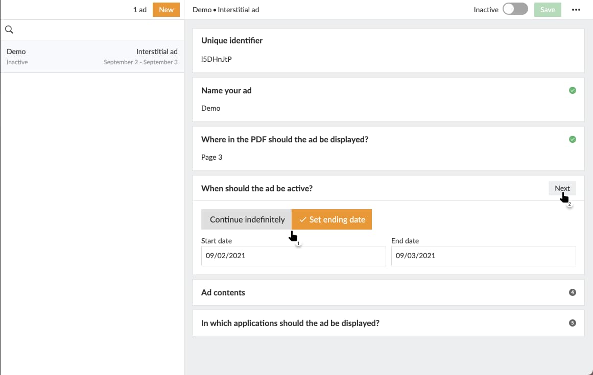 Set date interval the ad should be displayed.