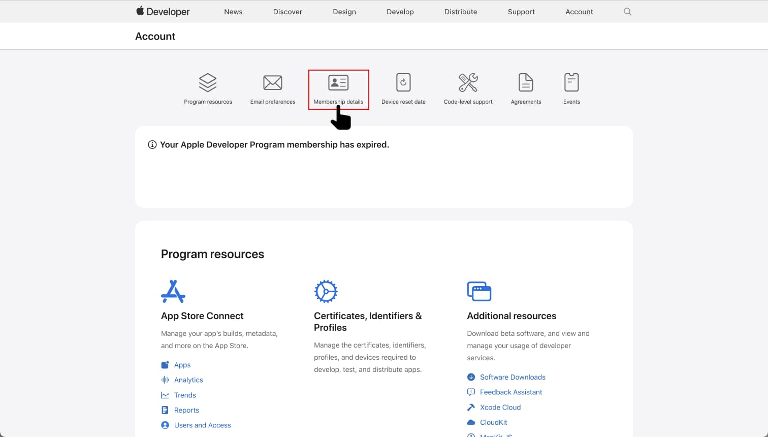 Select "Membership details" to jump to the section "Membership details".