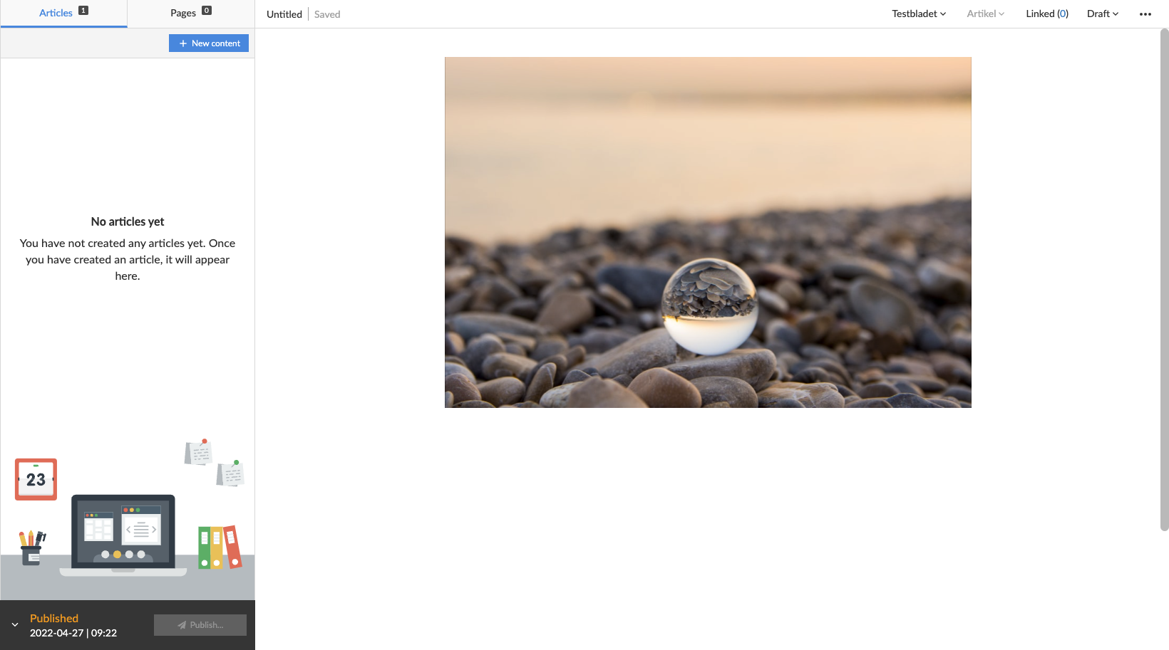 View over a new image media container added to the article.