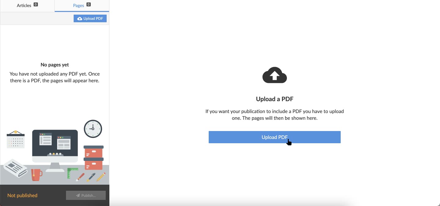 Select "Upload PDF" to upload your PDF to the publication.