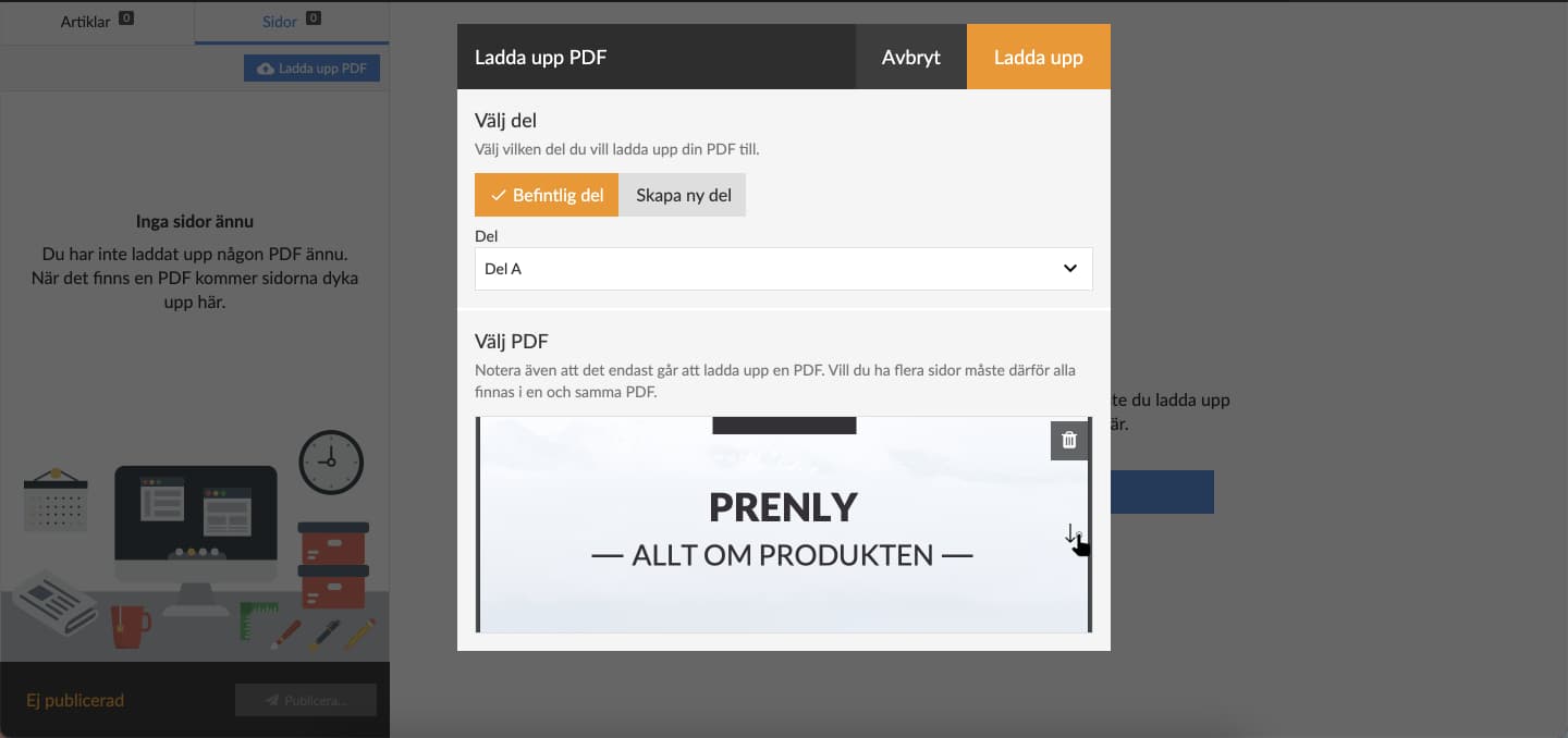 Förhandsgranska din PDF-uppladdning genom att svepa neråt.
