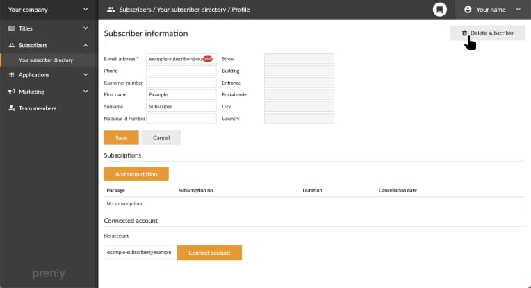 Select "Delete subscriber" to delete the subscriber.