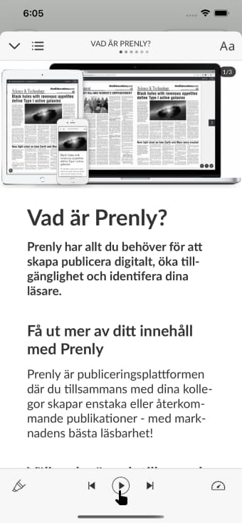 Article reading mode with activated speech synthesis functionality.