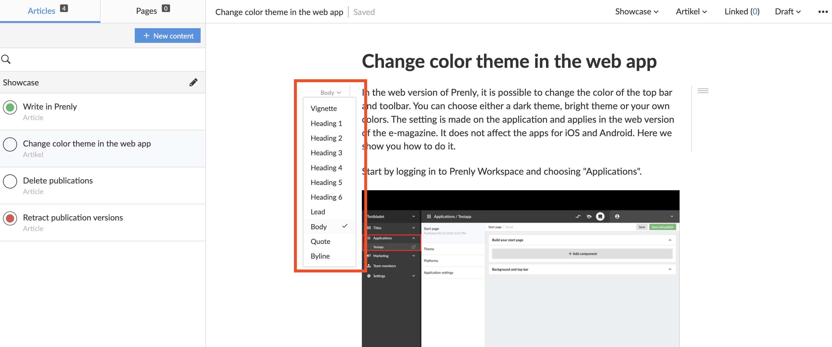 Here, for example, you can decide whether the fragment should be of the type Body, Ingress, Vignette or a headline of a certain Heading level