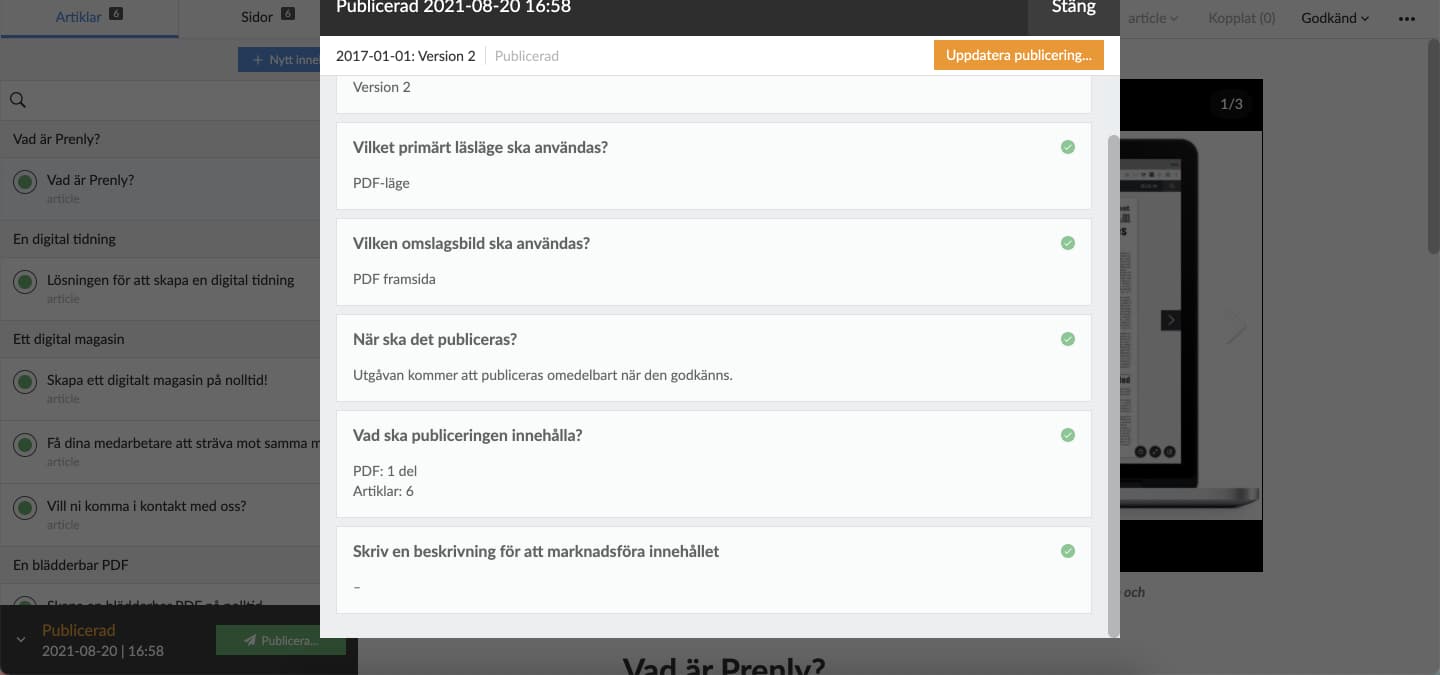 Resultat av publiceringen.