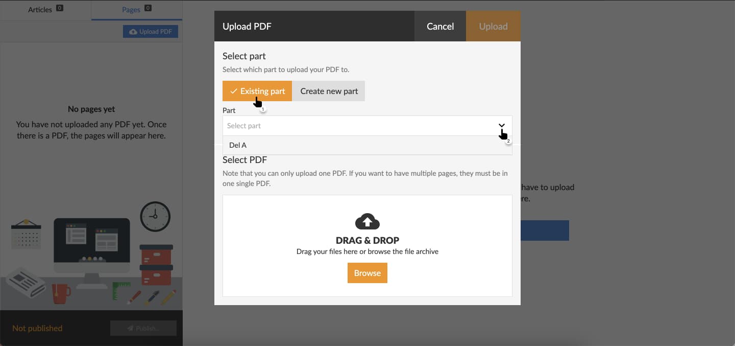 In the drop-down menu, select the part you would like to use.