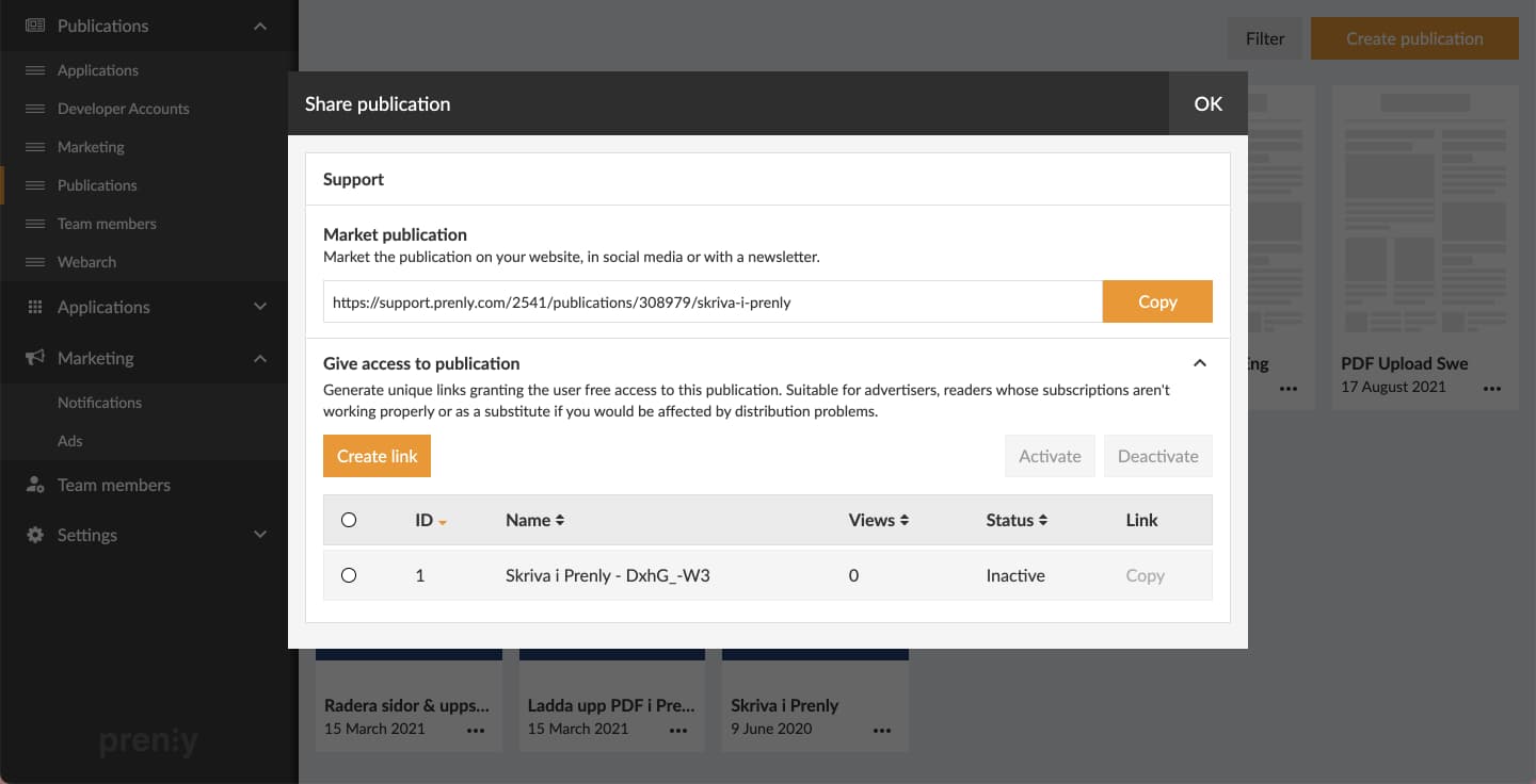 A deactivated link can not be further used to bypass the subscription requirement of the publication. 