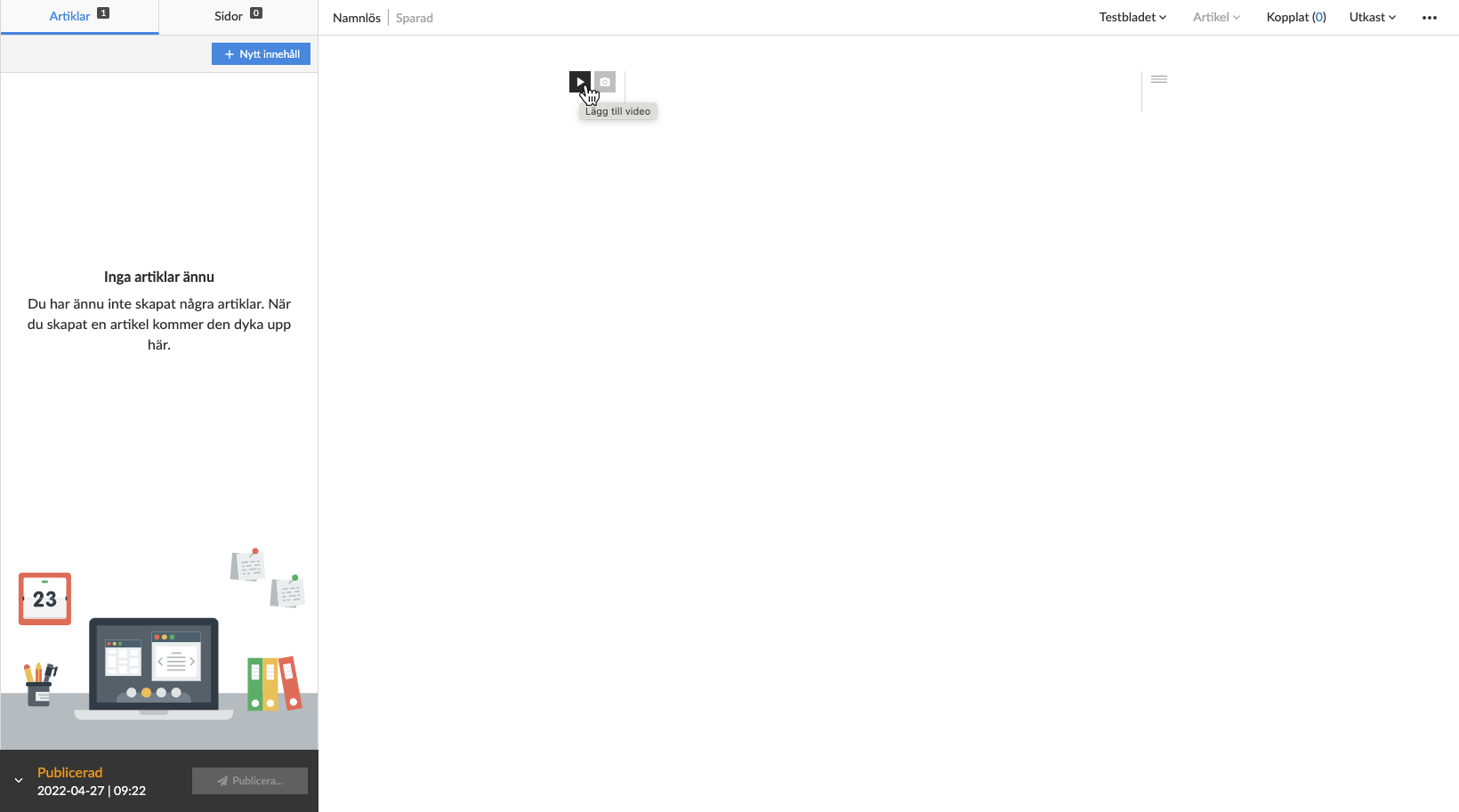 Välj "Lägg till video" för att lägga till en ny videomediebehållare.