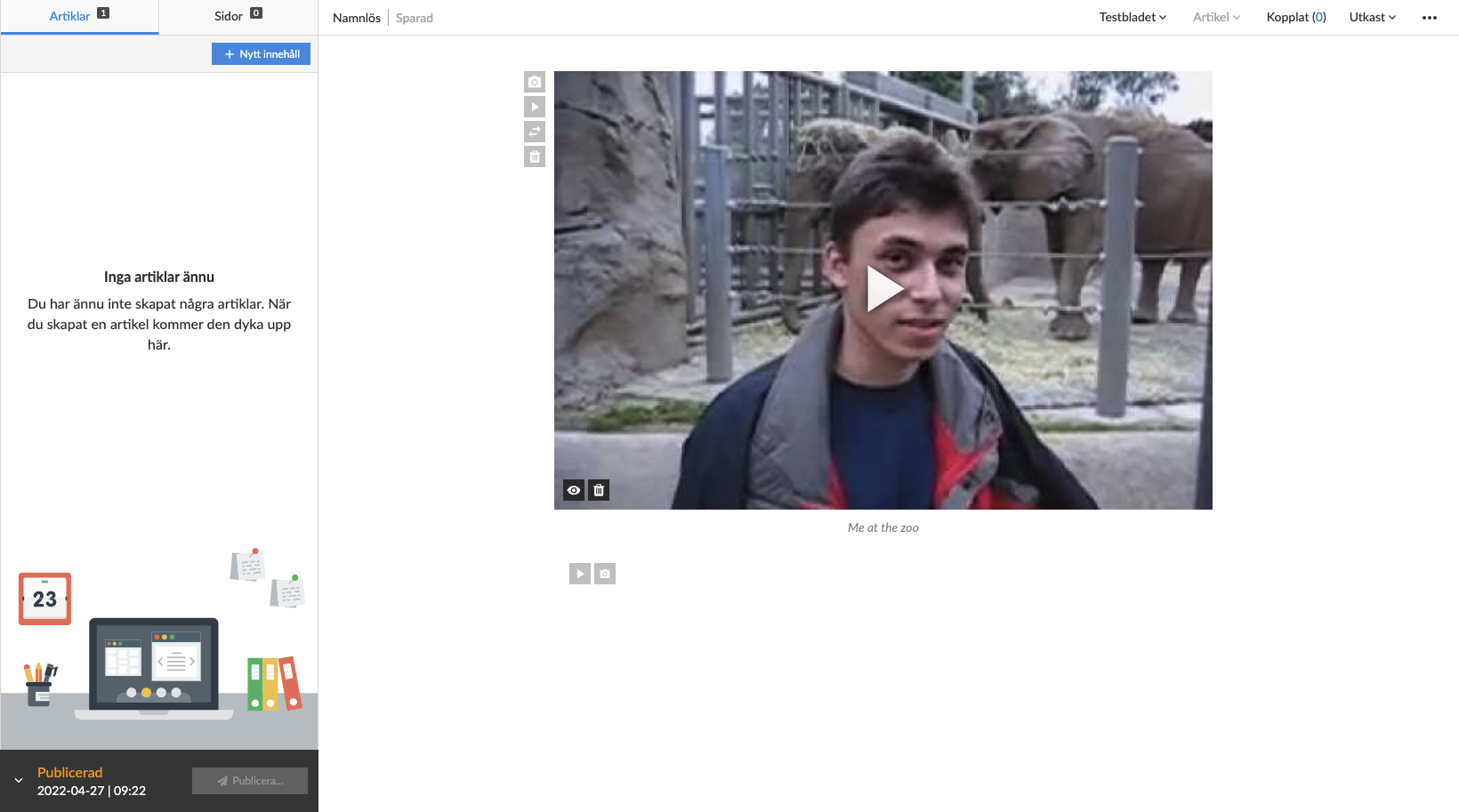 Vy över den nya video-mediebehållaren som lags till i artikeln.