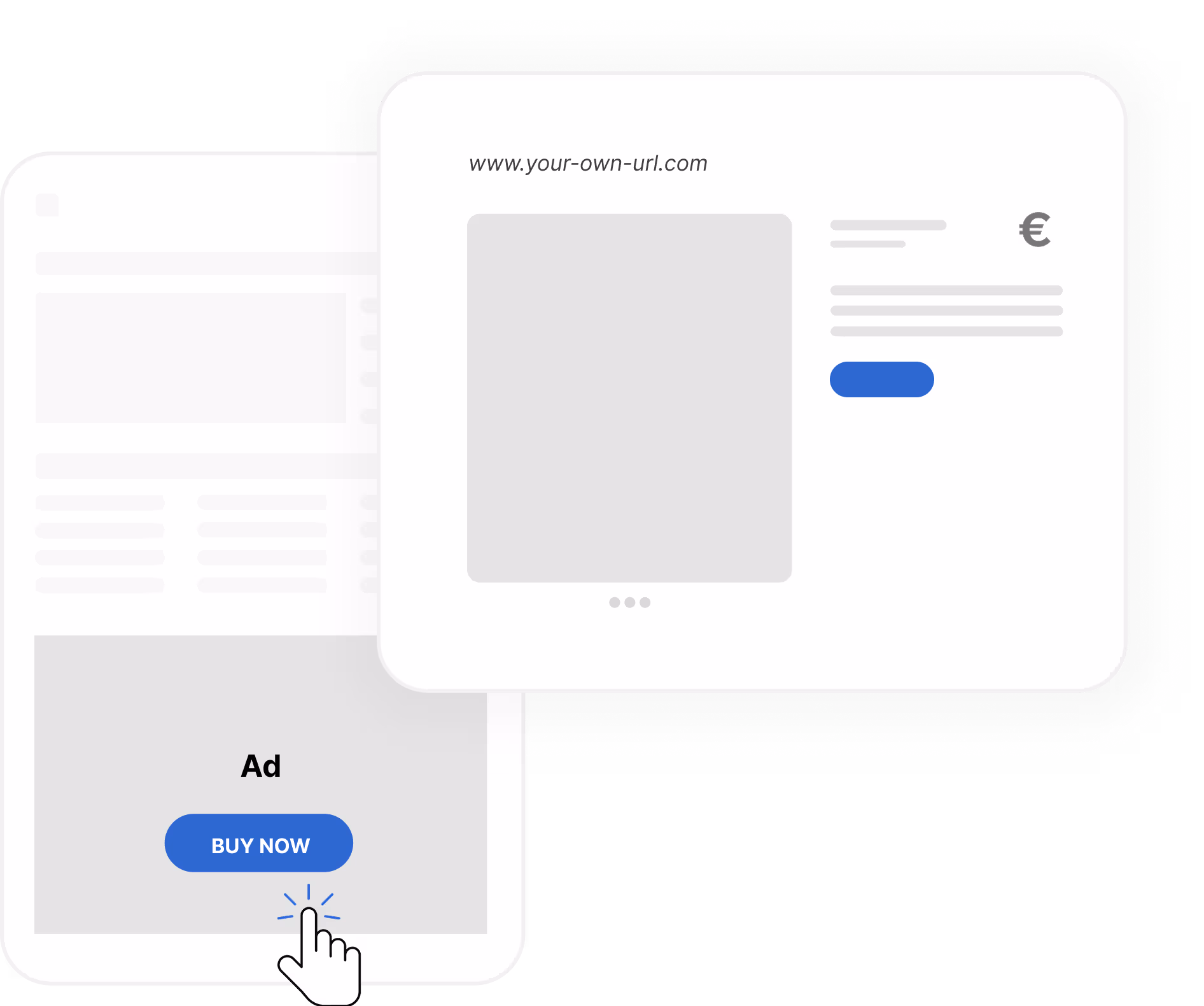 Illustration av digital helsidesannons med klickbar ”Buy now”-knapp, gör att läsaren kan köpa produkten direkt via tidningen