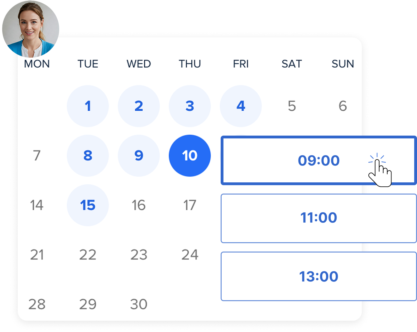 Bilden visar en översikt på en kalender som gör det möjligt att boka en demo direkt med kollegorna på Prenly