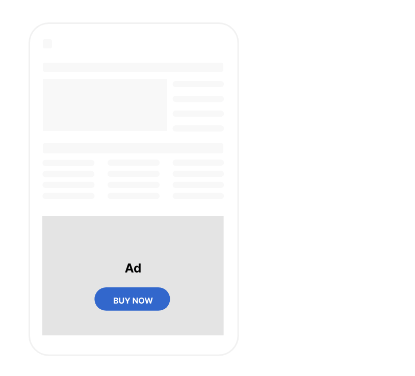 Illustration of a digital ad with a 'Buy now' button in an article view, showing how content and advertising can be combined for new revenue streams.