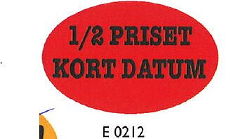Etikett 1/2 priset -Kort datum 26 x 40 mm