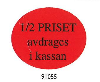 Etikett 1/2 priset avdrages i kassan