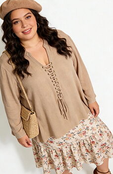 Tunika med snörning, beige