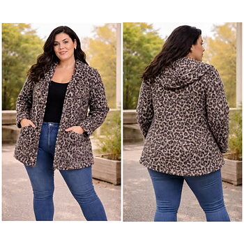 Jacka med huva och fickor, djurmönster 