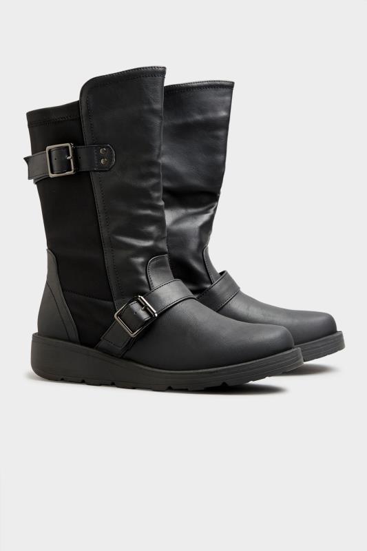 Boots med högt skaft och spännen, svart - 2