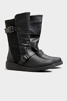 Boots med högt skaft och spännen, svart