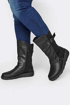 Boots med högt skaft och spännen, svart