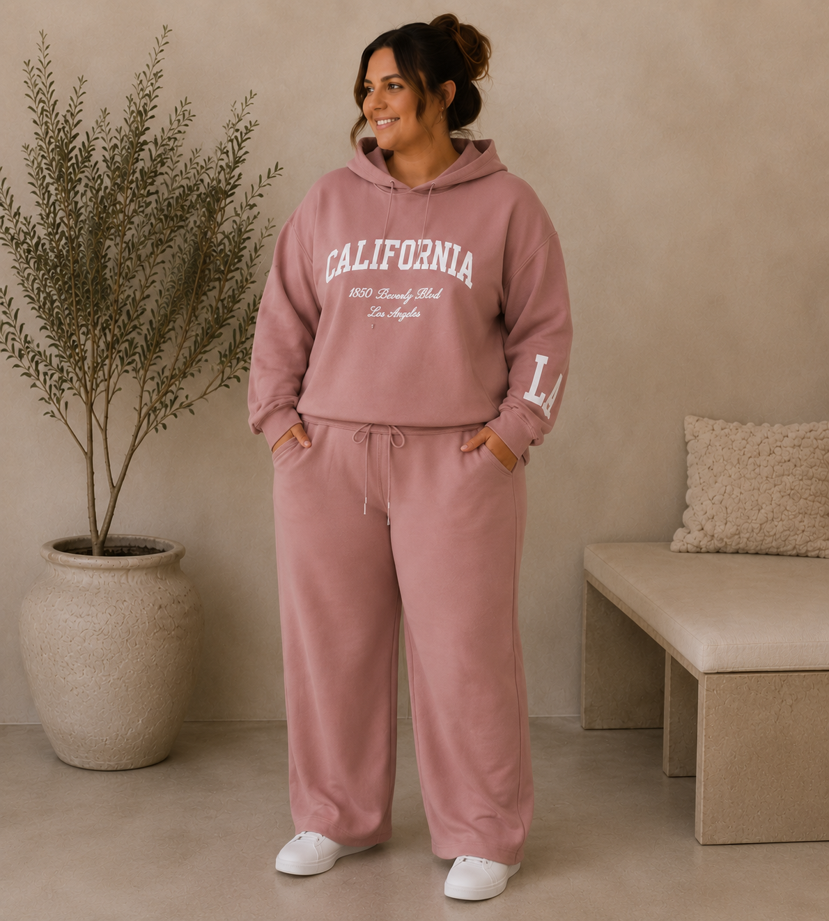 Set med hoodtröja och byxa, rosa 
