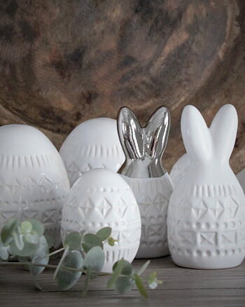 Rabbit Eggs Happy Bohemian White Silver Maja Cottage 2 pack