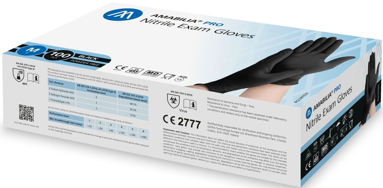 Nitrilhandske  Exam (S, L) Puderfri Svarta – Amabilia® Pro