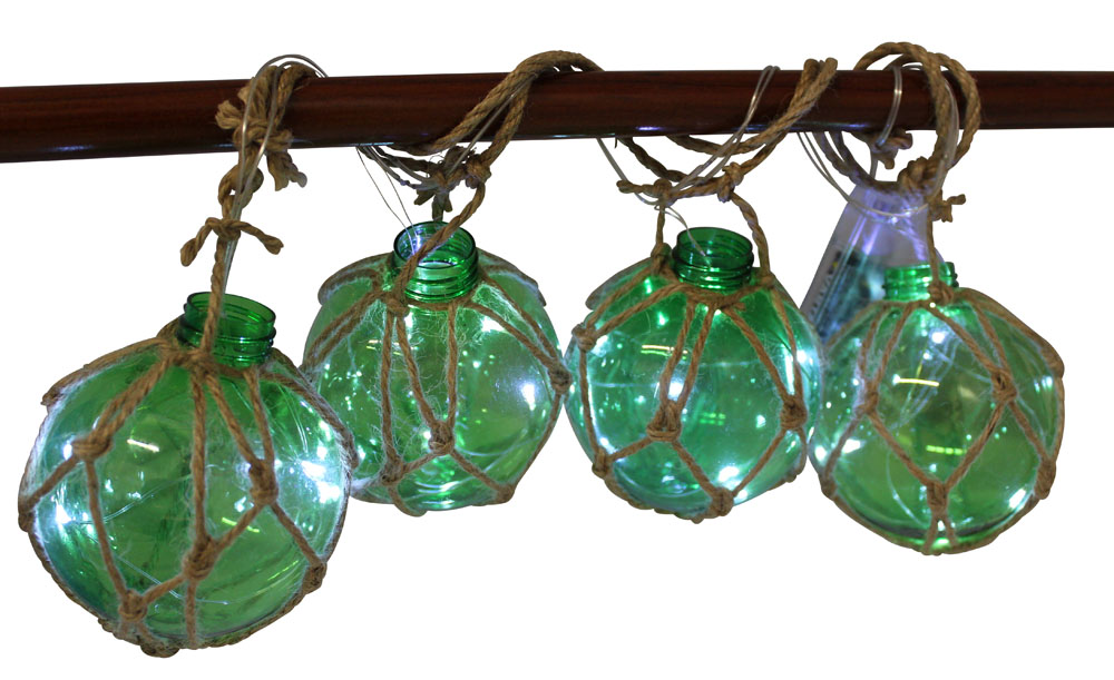 Nätkulor med LED belysning, plast, gröna, Ø: 7,5cm, L: 58cm, batteri ingår ej
