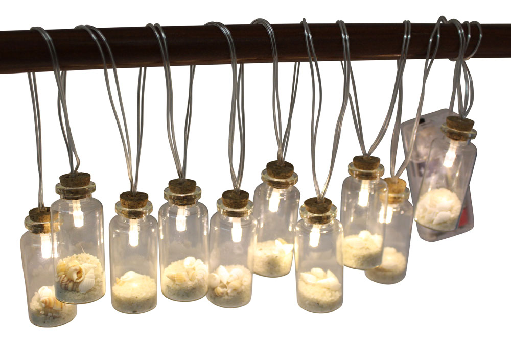 Flaskor med LED belysning, fyllda med sand, H: 6cm, Ø: 2,5cm, L: 175cm, batteri ingår ej 
