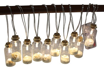 Flaskor med LED belysning, fyllda med sand, H: 6cm, Ø: 2,5cm, L: 175cm, batteri ingår ej 