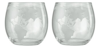 Glas med frostad världskarta, H: 8cm, Ø: 8cm, Set om 2