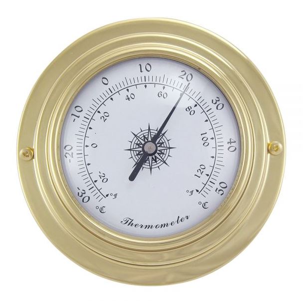 Termometer, mässing, Ø: 9,8/6,3cm, H: 3cm