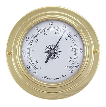 Termometer, mässing, Ø: 9,8/6,3cm, H: 3cm