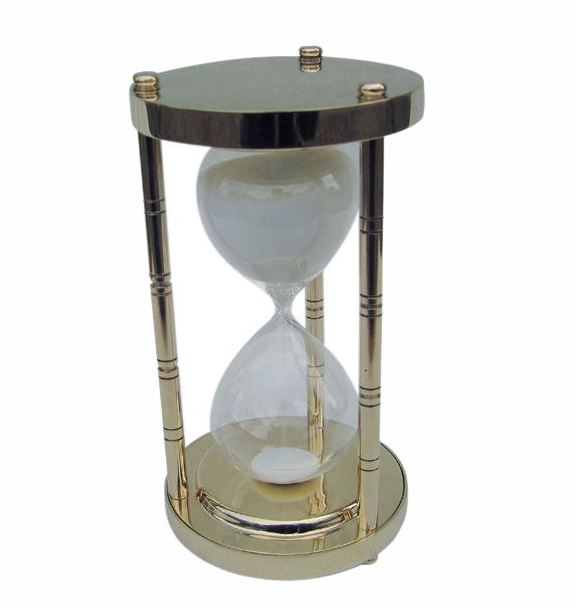 Timglas, mässing, ca 30min, H: 17cm, Ø: 9cm