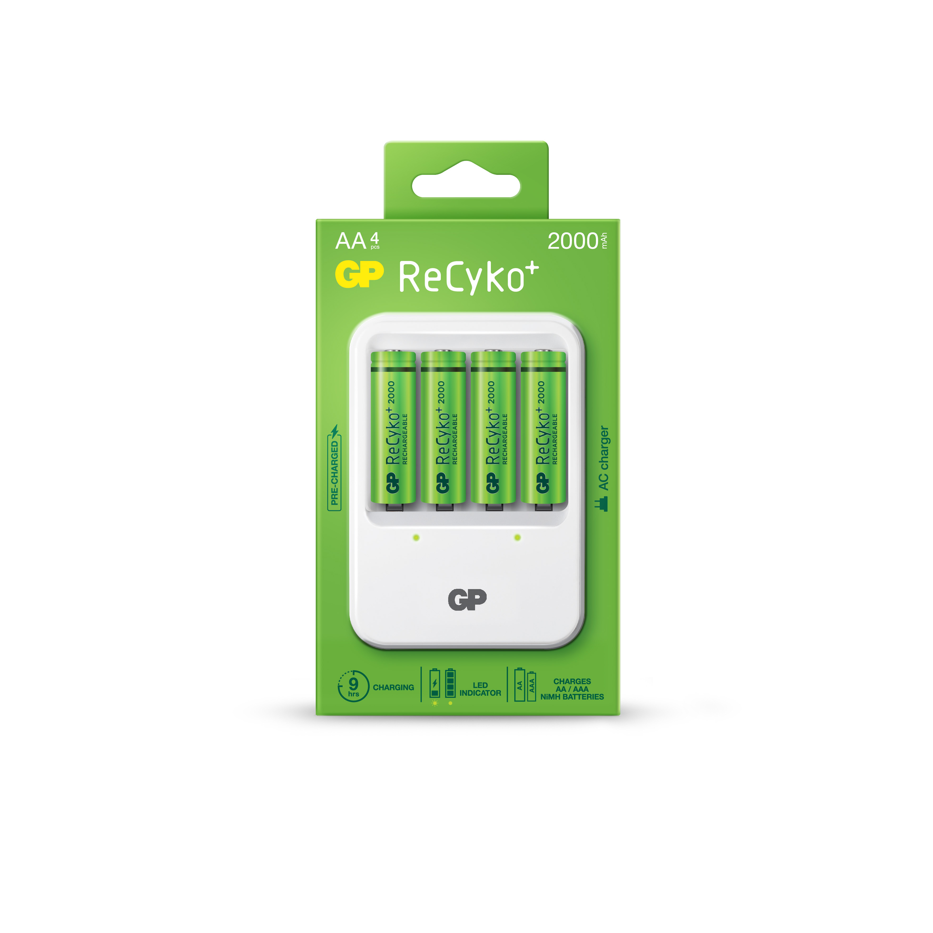 GP Laddare + 4 st AA NiMH 2000mAh