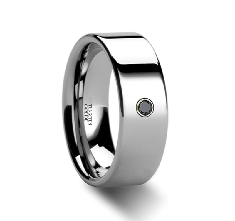 Wolframring i naturlig højpolsk finish 4 mm 6 mm & 8 mm med mørk cubic zirconia sten - 2