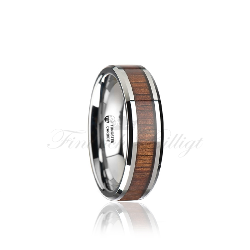 Ring - Shiny Koa - Luxurious Tungsten Ring Koa Wood Inlay High Gloss - 3