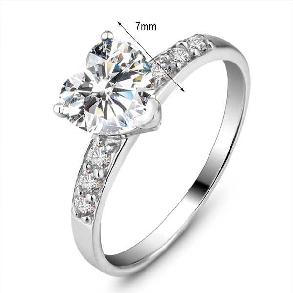 Pure Heart 925s Silverring Med 7mm Heart Cut Cubic Zirconia Smycken