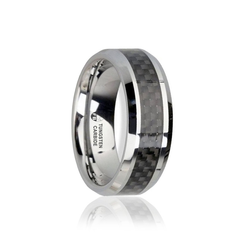 Ring - Black Carbon - Luxurious 3D Tungsten ring Carbon fiber insert 8mm - 2