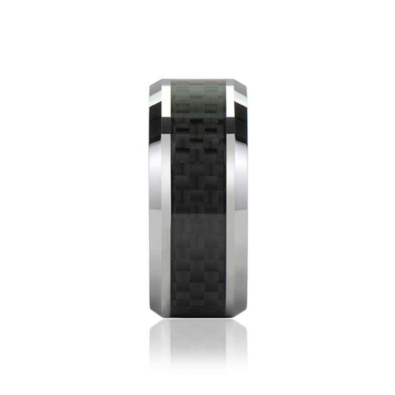 Ring - Black Carbon - Luxurious 3D Tungsten ring Carbon fiber insert 8mm - 3