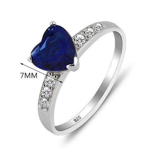 Silver Ring Ocean Heart - 925s 7mm Heart Cut Cubic Zirconia - 2