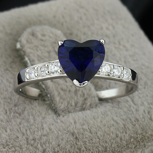 Silver Ring Ocean Heart - 925s 7mm Heart Cut Cubic Zirconia - 3