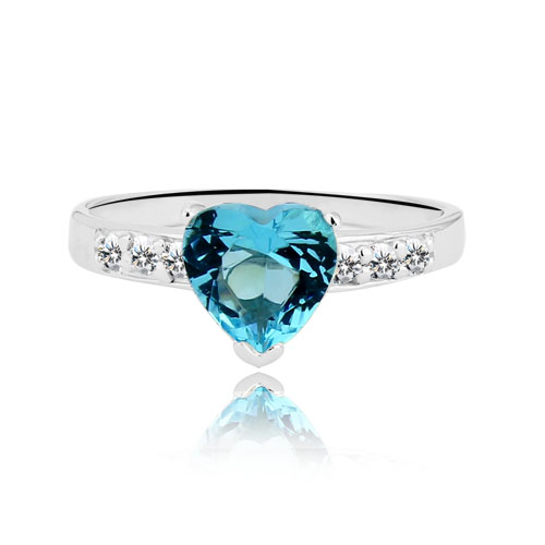 Silverring Blue Lake Heart - 925s 7mm Heart Cut Cubic Zirconia - 2