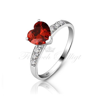 Sølvring Ruby Heart - 925s 7mm Hjerteformet Cubic Zirconia