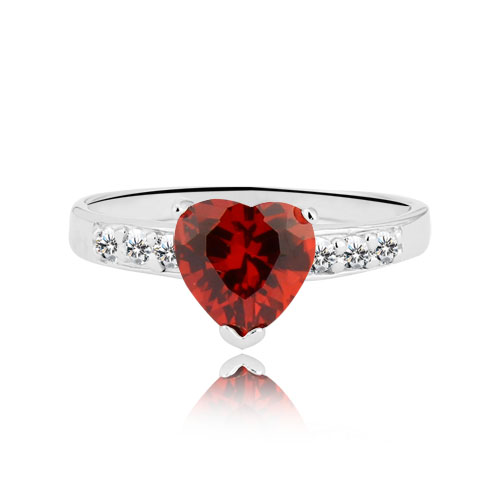 Sølvring Ruby Heart - 925s 7mm Hjerteformet Cubic Zirconia - 2