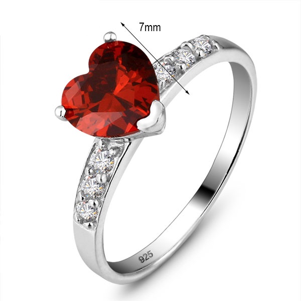 Sølvring Ruby Heart - 925s 7mm Hjerteformet Cubic Zirconia - 3