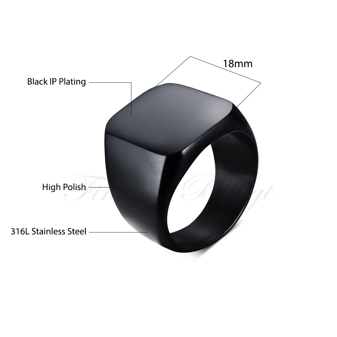 Big Black - Fräck Klackring i Glänsande Högblank Svart 316L Rostfritt Stål - 5