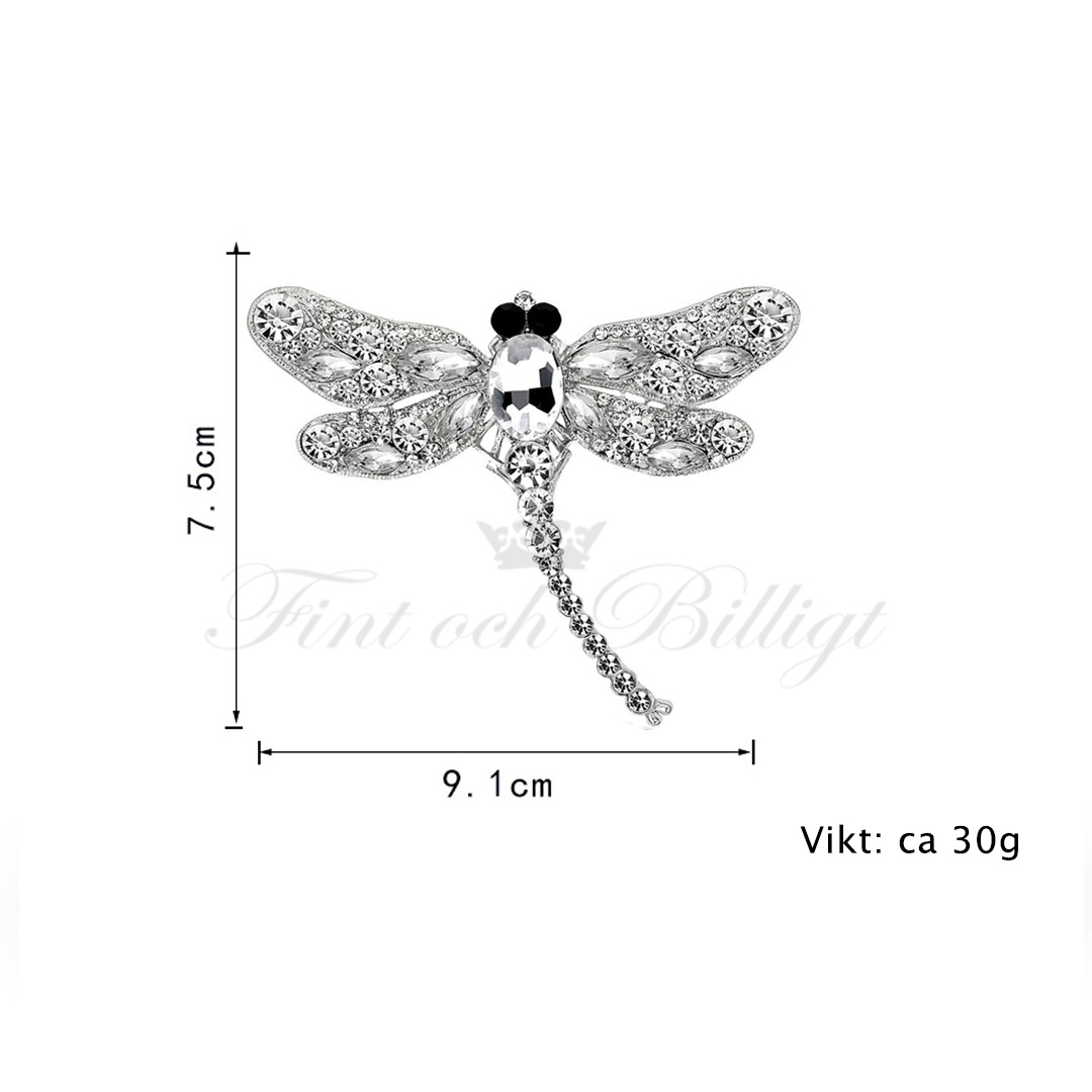 Brooch - Dragonfly with Crystals - Queen Dragonfly White - 2