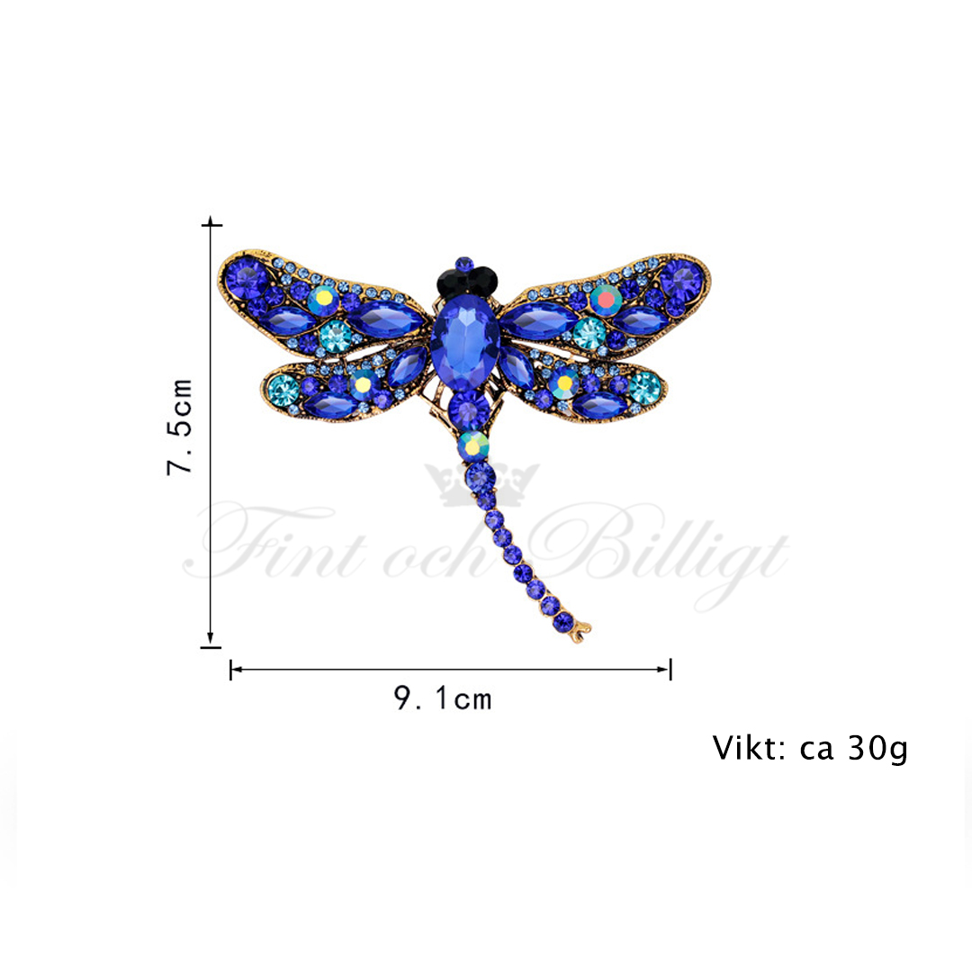Queen Dragonfly Blå - Broche Guldsmed med krystaller - 2