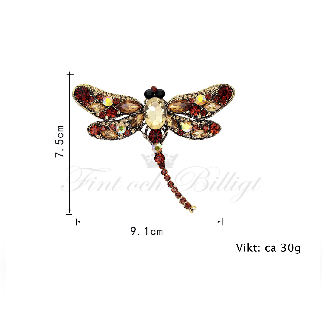"QUEEN Dragonfly CHAMPAGNE" BROCHE LYSE MED KRYSTALER - 2