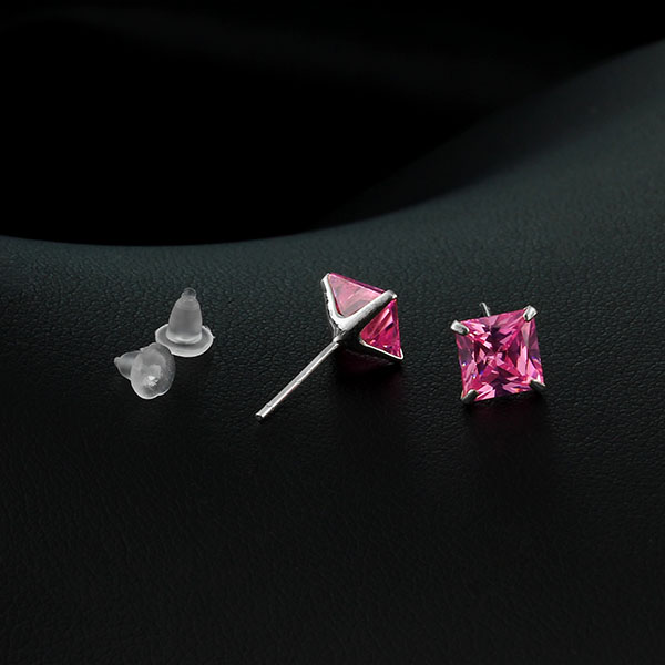6MM Rosa Silver Örhängen med CZ - 2